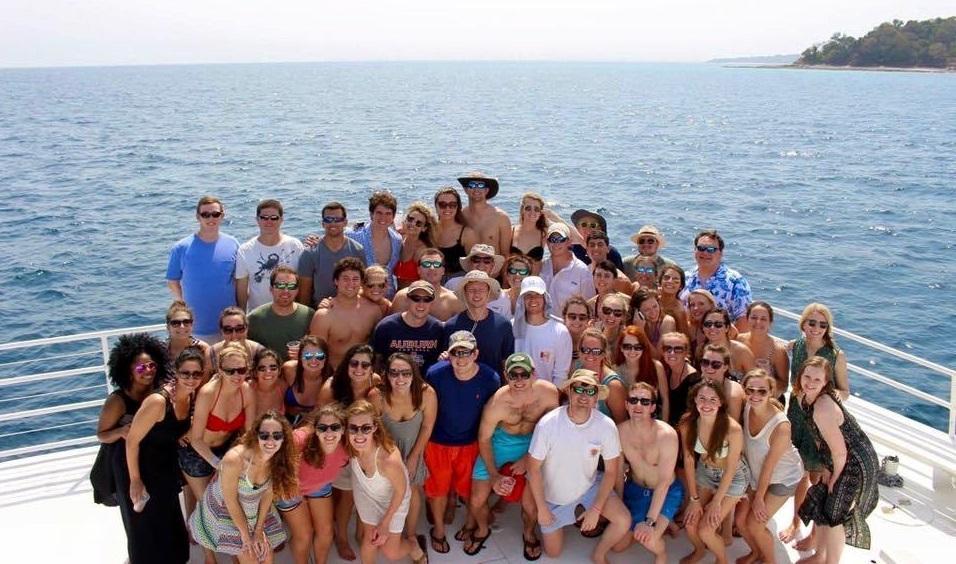 MAcc students on the catamaran ride to the Pearl Islands off the coast of Panama
