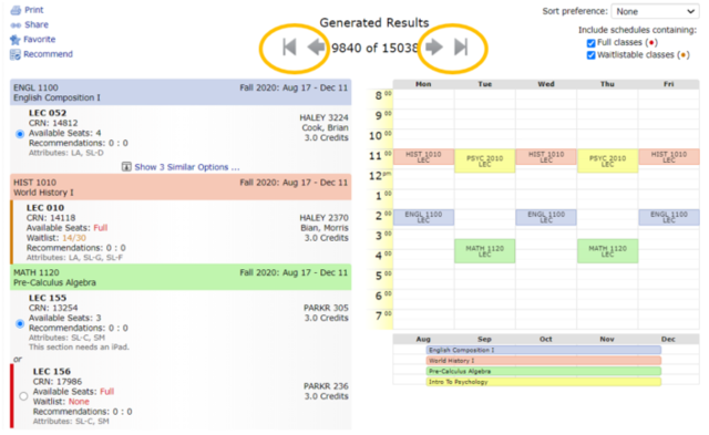 Tiger scheduler layout with possible schedules