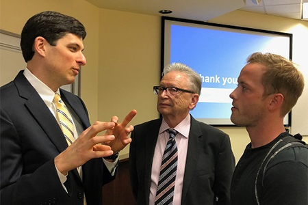 Nash and O.C. Ferrell speak with a guest. Nash and O.C. Ferrell speak with a guest.