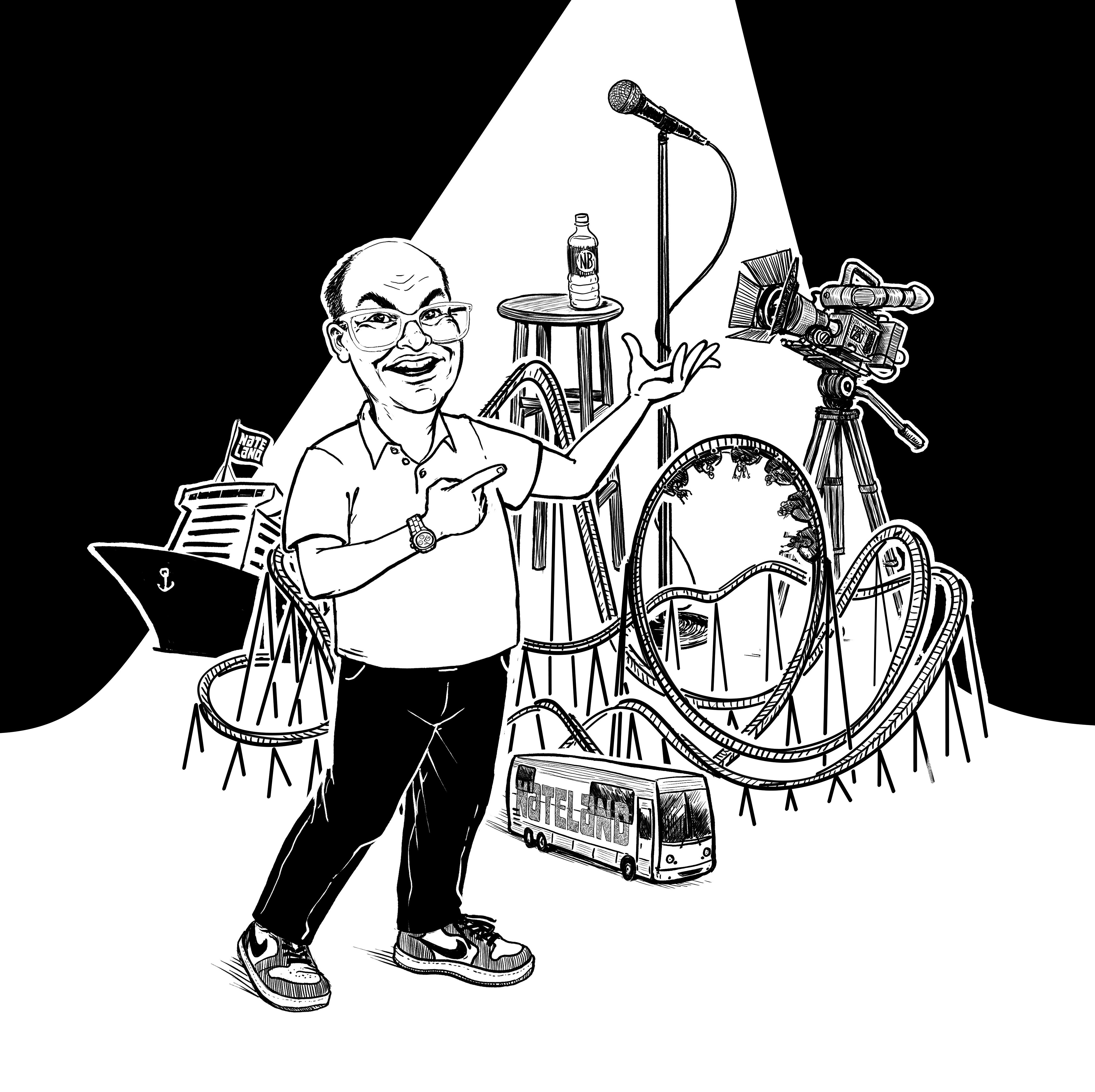 Felix Verdigets Harbert Magazine drawing Sketch of man near microphone