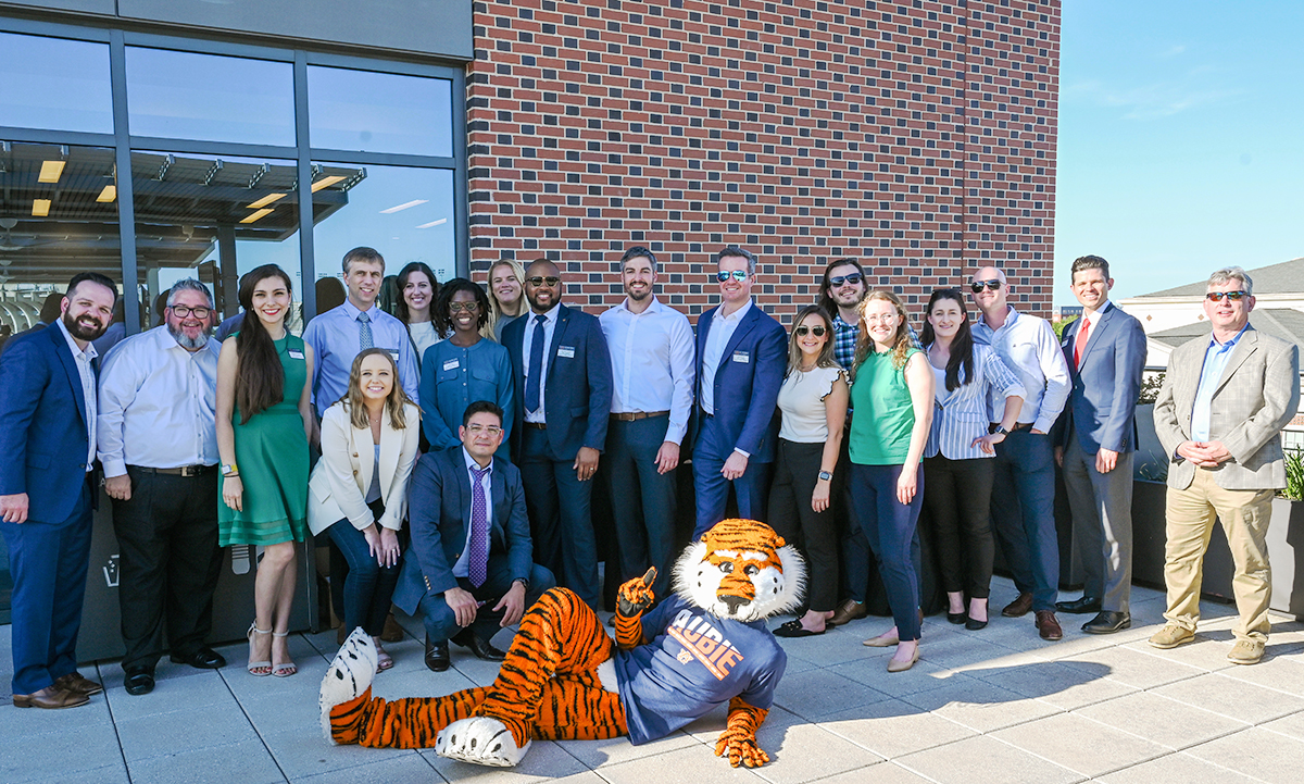 CAMP Harbert participants 2022 with Aubie rooftop HHH
