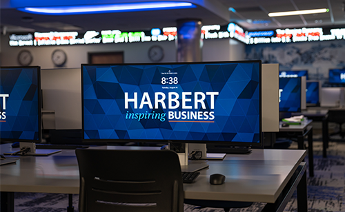 The finance lab located in the Harbert Investment Center