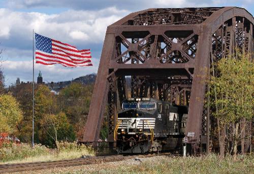 Norfolk Southern train on a bridge