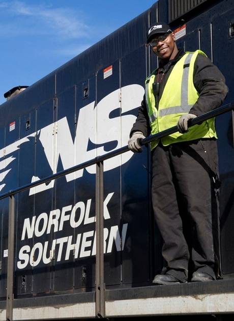 Norfolk Southern worker on a train