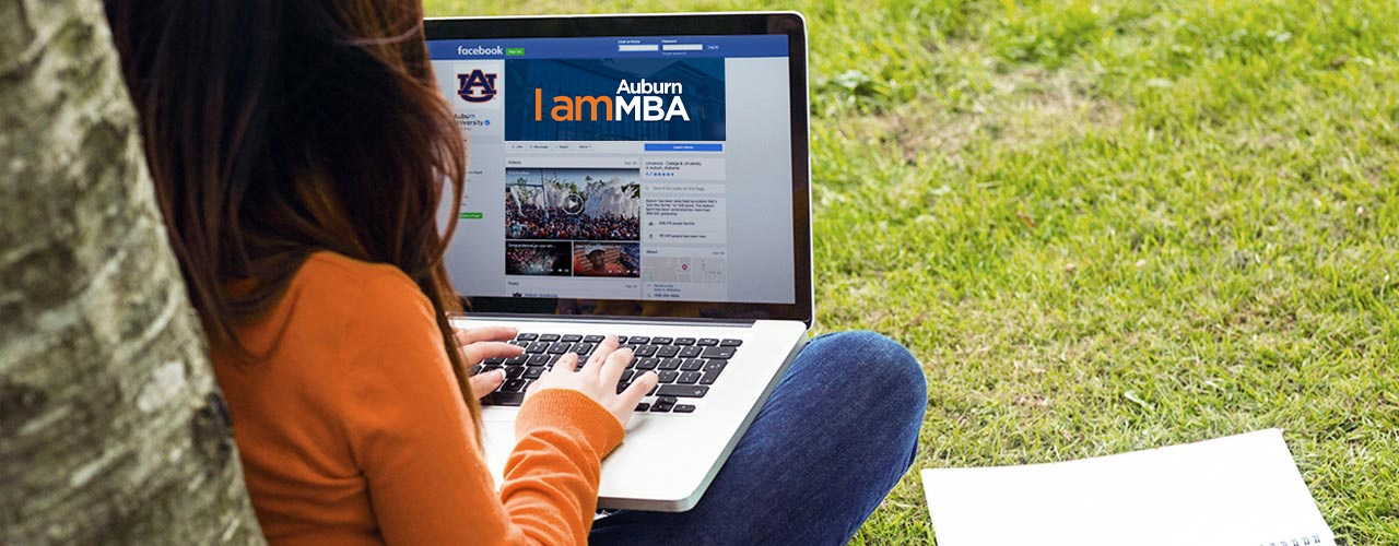 Woman student online MBA computer