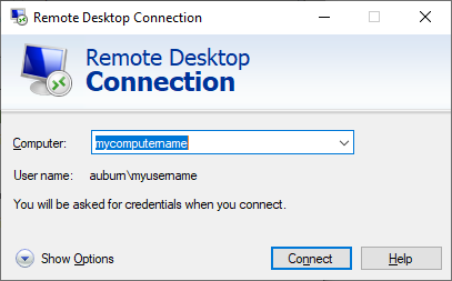 Screenshot of Login to Remote Desktop