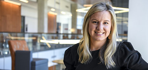 Adult student smiling in Horton-Hardgrave Hall