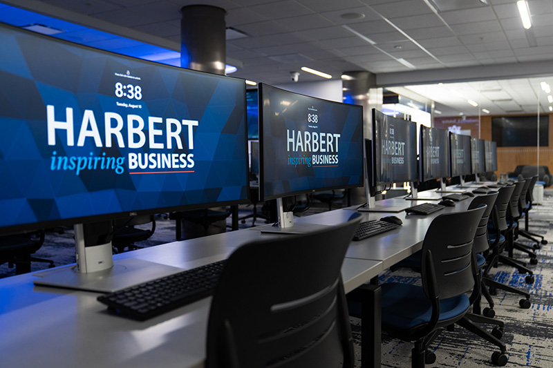 Students using the business analytics computer lab