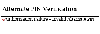 tiger scheduler error display of invalid alternate PIN