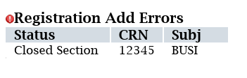 tiger scheduler error display of closed section