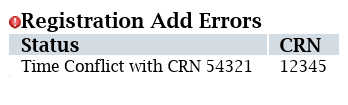 tiger scheduler error display of time conflict restriction