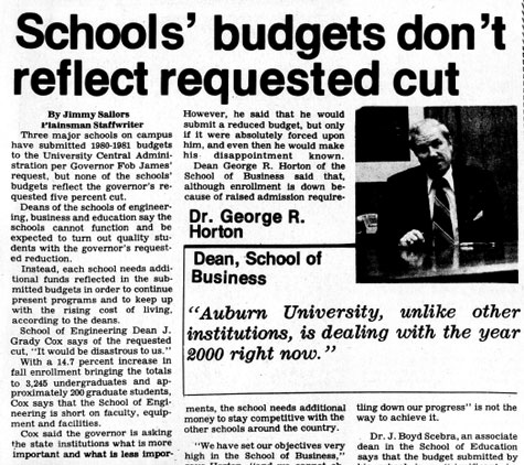 Newspaper clipping Dean Horton discusses budget cuts