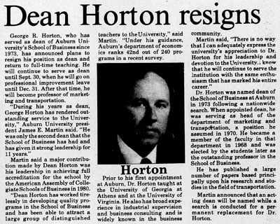 Newspaper clipping Dean George Horton Resigns