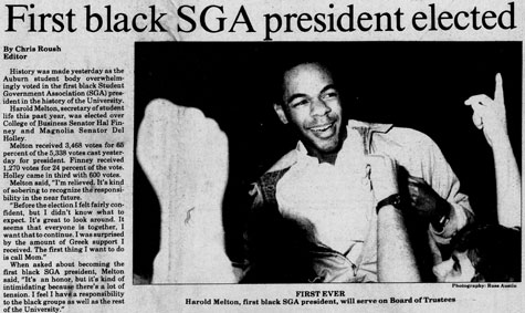 Newspaper clipping Harold Melton first black student elected SGA president