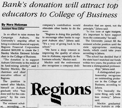 Newspaper clipping Regions Financial Corp donates $600,000