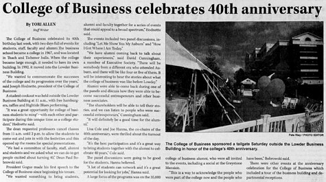 Newspaper Clipping College of Business celebrates 40th anniversary